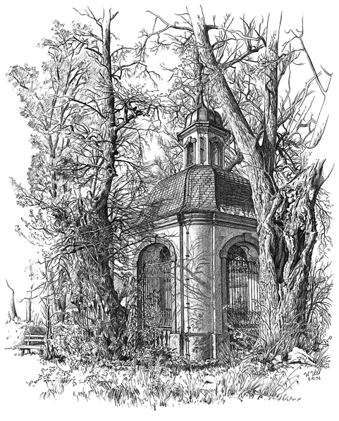 Stein a. d. Traun: Die Nepomukkapelle am Ende einer Lindenallee