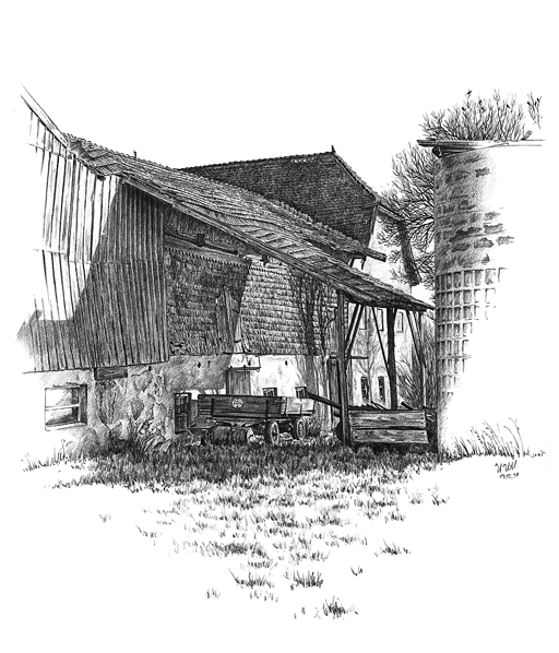 Die Westseite des Niereiter-Hofes in Simering bei Kienberg