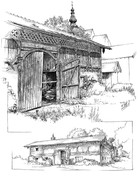 Der Fuchsenhof in Oberbuch, ein kleiner Vierseithof in zwei Ansichten