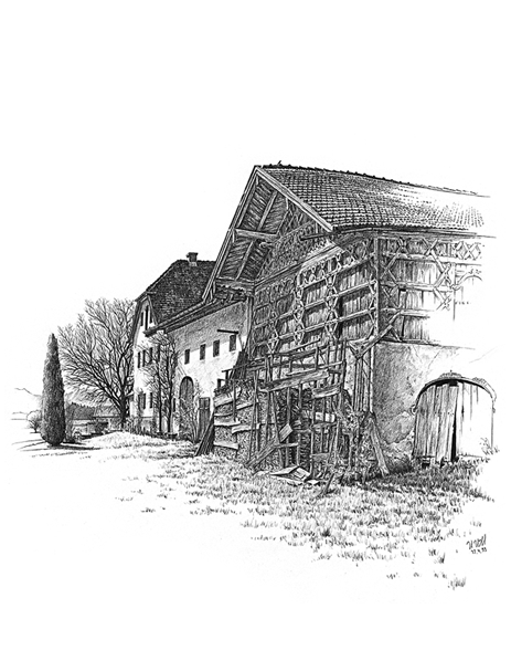 Die Ostseite des Niereiter-Hofes in Simering bei Kienberg