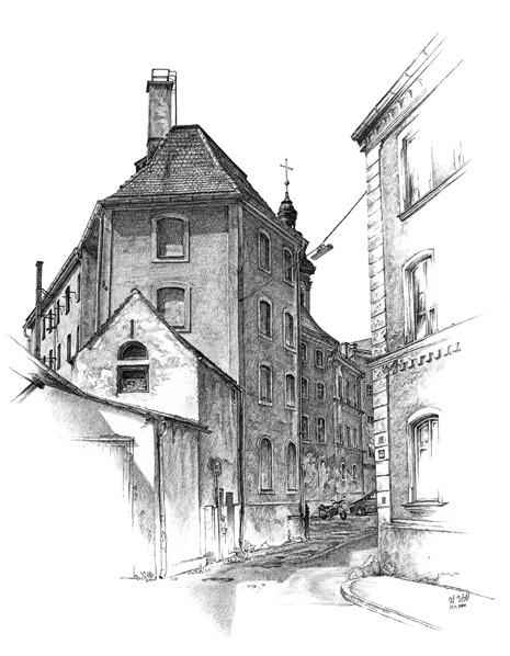 In der Traunsteiner Innenstadt mit dem Gebäude der ehemaligen Höllbrauerei