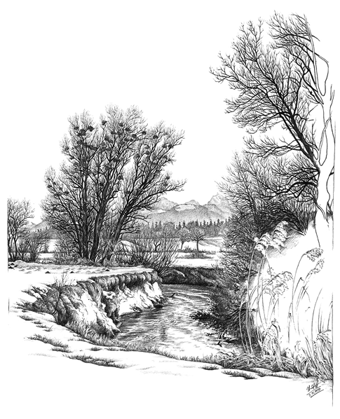 Winterliche Kaltauenlandschaft bei rosenheim